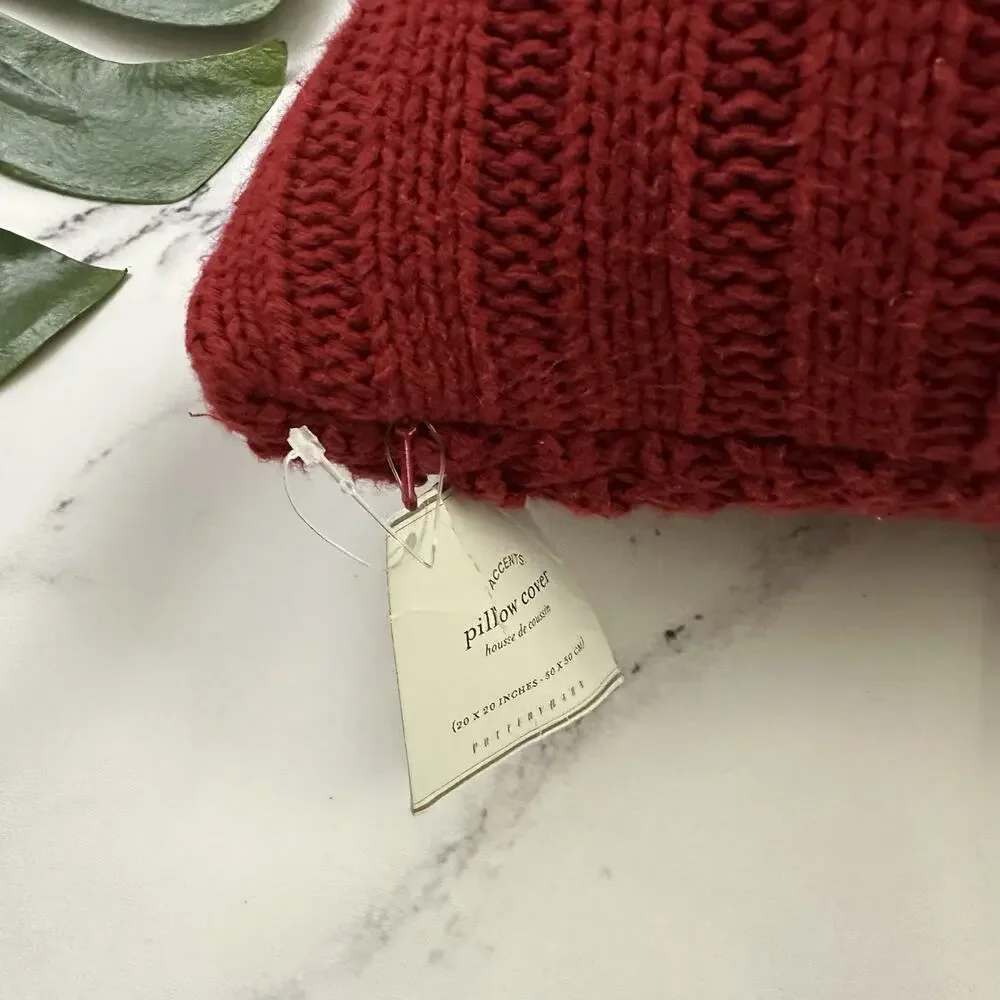 Pottery Barn Sweater Knit Throw Pillow New Red Cover Down Fill Insert 20x20